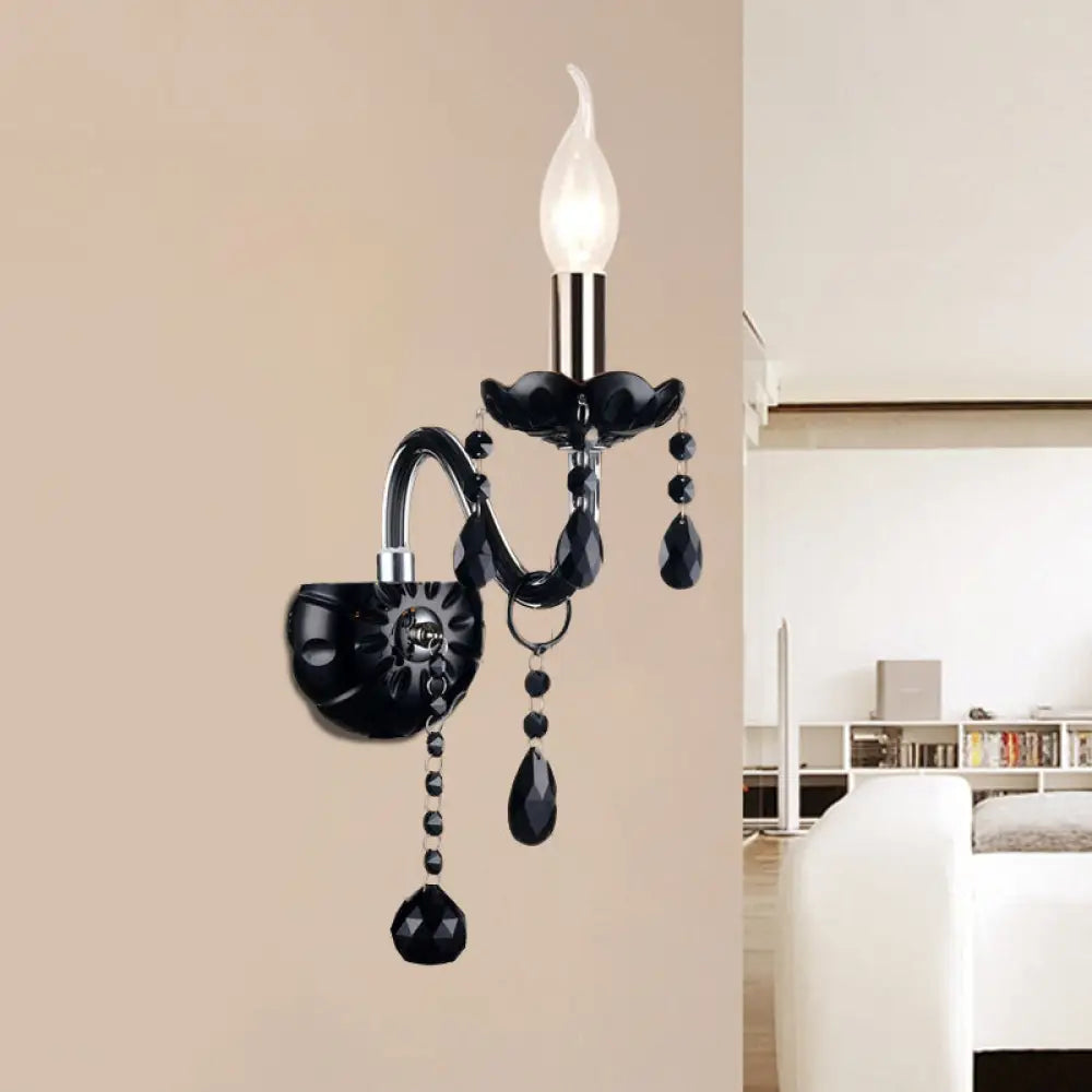 Crystal Wall Sconce Black Finish Mid-Century Modern Design E12 E14 Socket 1-2 Light Fixture for Bedroom Living Room Hallway Indoor Lighting | Thomler