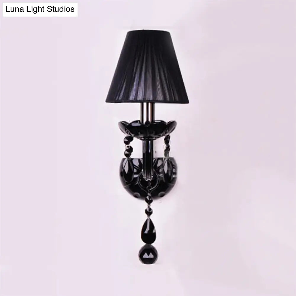 Crystal Wall Sconce Black Finish Mid-Century Modern Design E12 E14 Socket 1-2 Light Fixture for Bedroom Living Room Hallway Indoor Lighting | Thomler