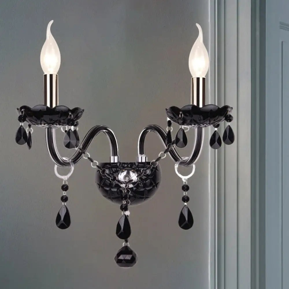 Crystal Wall Sconce Black Finish Mid-Century Modern Design E12 E14 Socket 1-2 Light Fixture for Bedroom Living Room Hallway Indoor Lighting | Thomler
