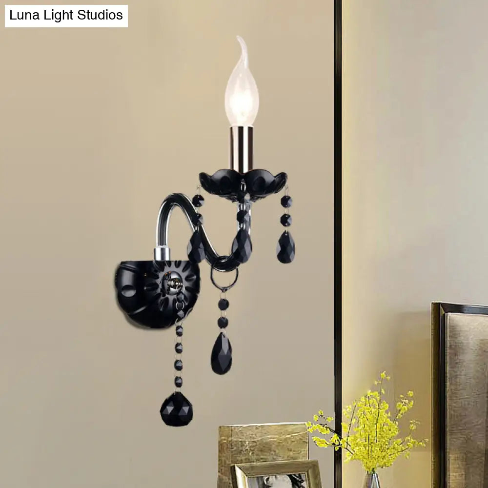 Crystal Wall Sconce Black Finish Mid-Century Modern Design E12 E14 Socket 1-2 Light Fixture for Bedroom Living Room Hallway Indoor Lighting | Thomler