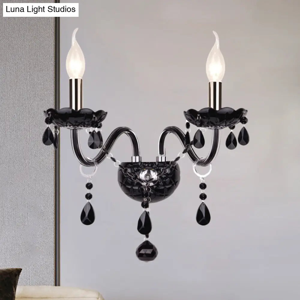 Crystal Wall Sconce Black Finish Mid-Century Modern Design E12 E14 Socket 1-2 Light Fixture for Bedroom Living Room Hallway Indoor Lighting | Thomler