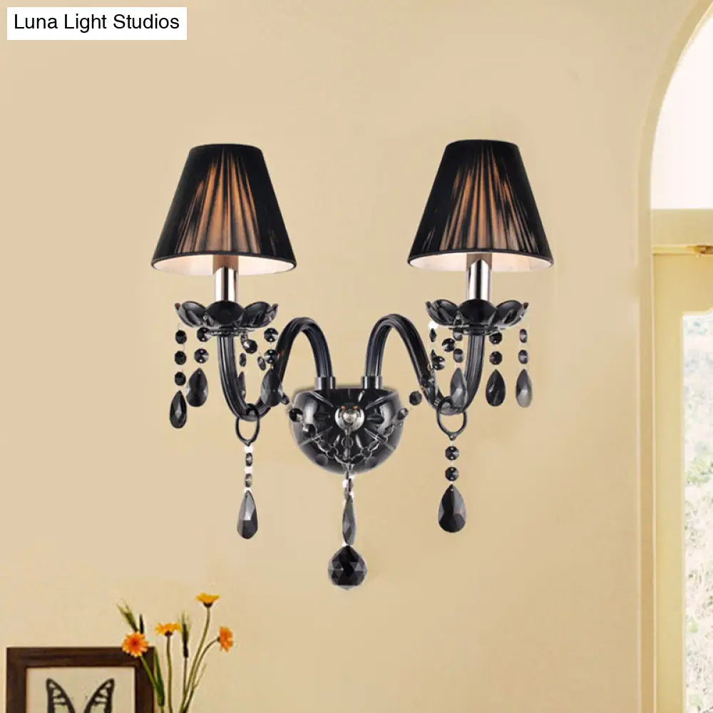 Crystal Wall Sconce Black Finish Mid-Century Modern Design E12 E14 Socket 1-2 Light Fixture for Bedroom Living Room Hallway Indoor Lighting | Thomler