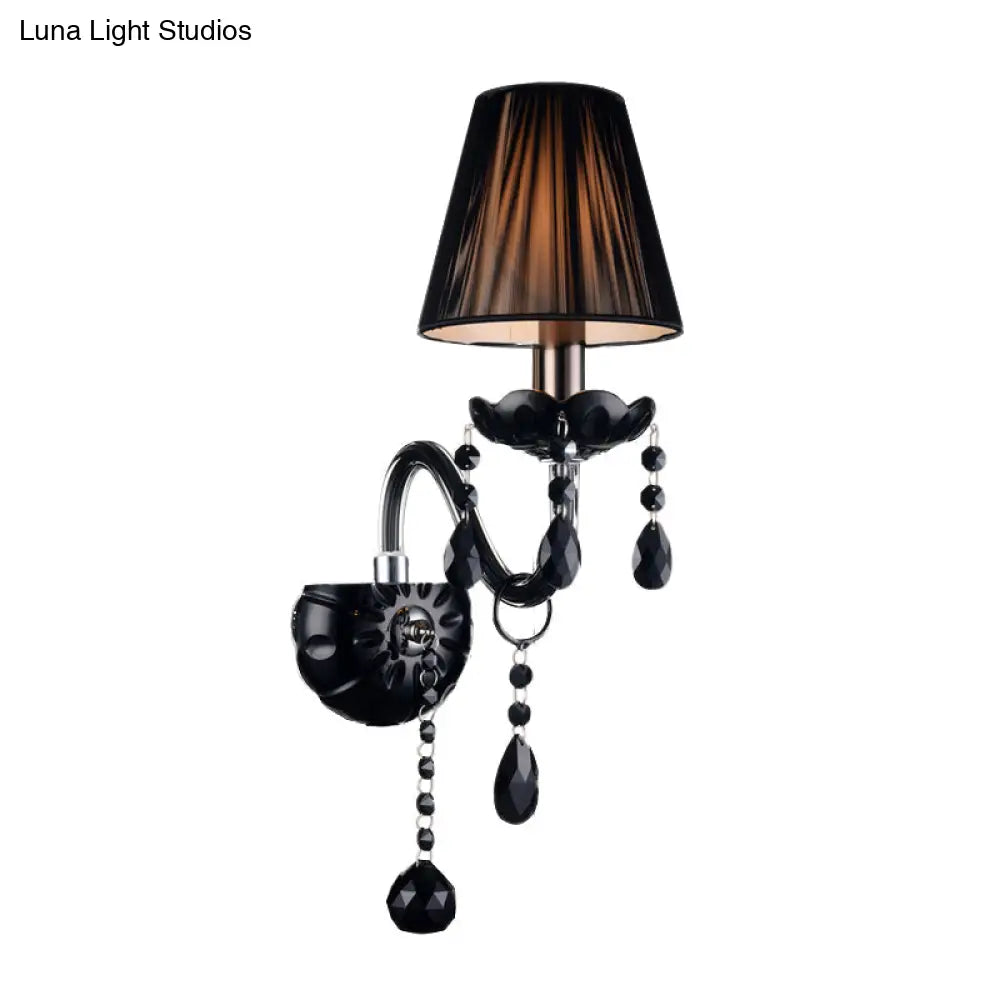 Crystal Wall Sconce Black Finish Mid-Century Modern Design E12 E14 Socket 1-2 Light Fixture for Bedroom Living Room Hallway Indoor Lighting | Thomler
