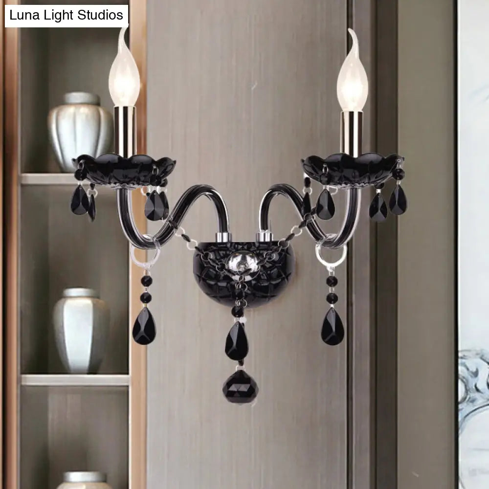 Crystal Wall Sconce Black Finish Mid-Century Modern Design E12 E14 Socket 1-2 Light Fixture for Bedroom Living Room Hallway Indoor Lighting | Thomler