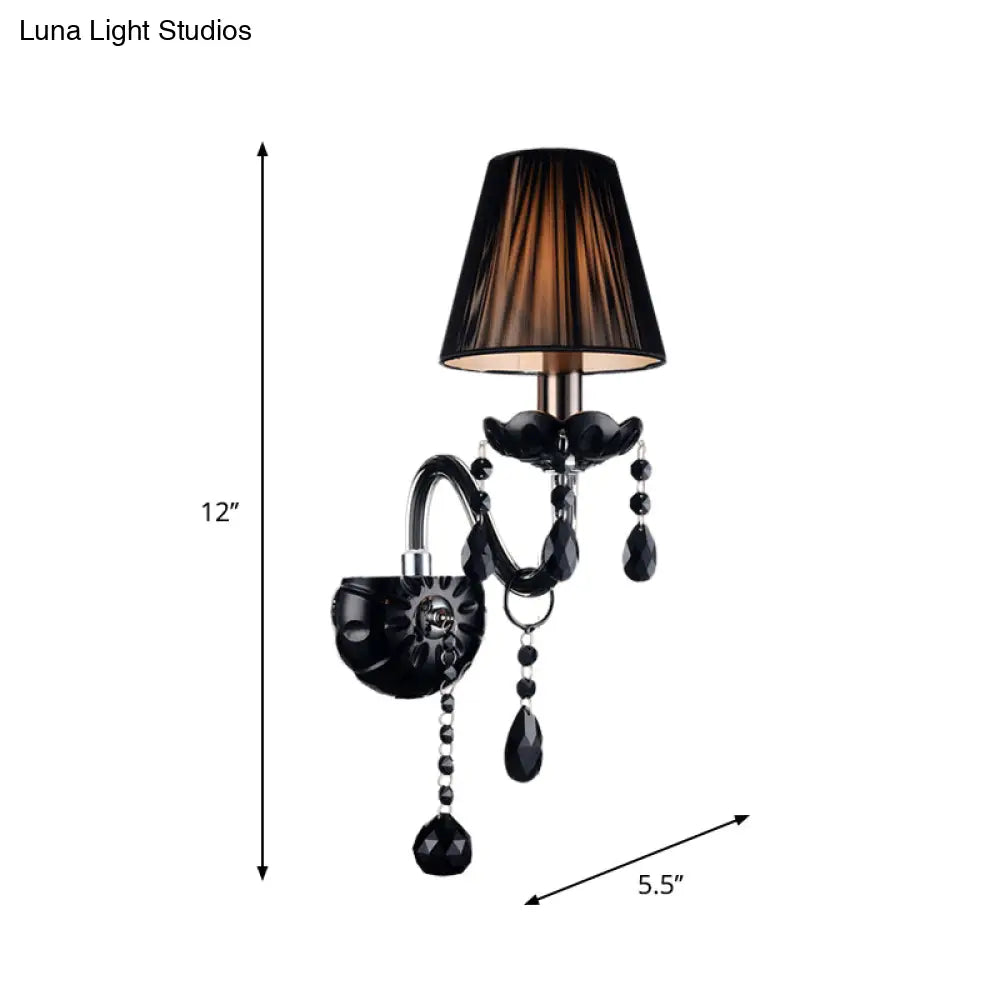 Crystal Wall Sconce Black Finish Mid-Century Modern Design E12 E14 Socket 1-2 Light Fixture for Bedroom Living Room Hallway Indoor Lighting | Thomler