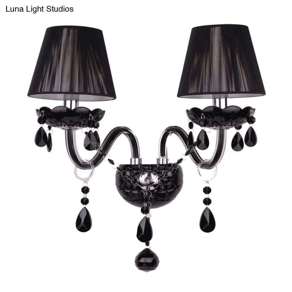 Crystal Wall Sconce Black Finish Mid-Century Modern Design E12 E14 Socket 1-2 Light Fixture for Bedroom Living Room Hallway Indoor Lighting | Thomler