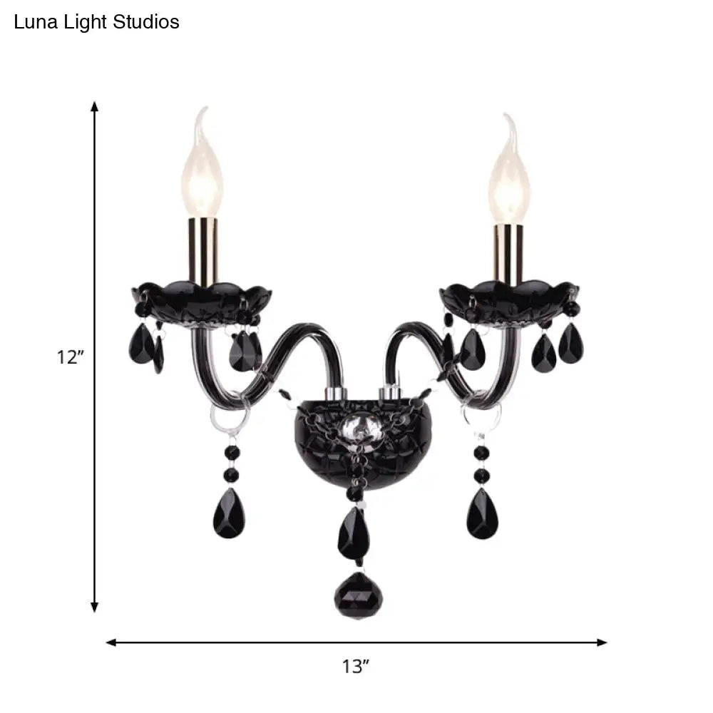 Crystal Wall Sconce Black Finish Mid-Century Modern Design E12 E14 Socket 1-2 Light Fixture for Bedroom Living Room Hallway Indoor Lighting | Thomler