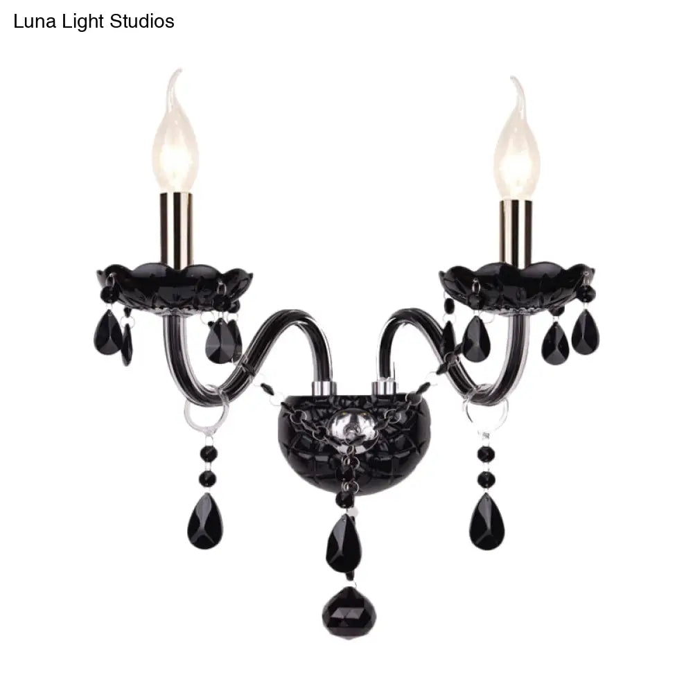 Crystal Wall Sconce Black Finish Mid-Century Modern Design E12 E14 Socket 1-2 Light Fixture for Bedroom Living Room Hallway Indoor Lighting | Thomler