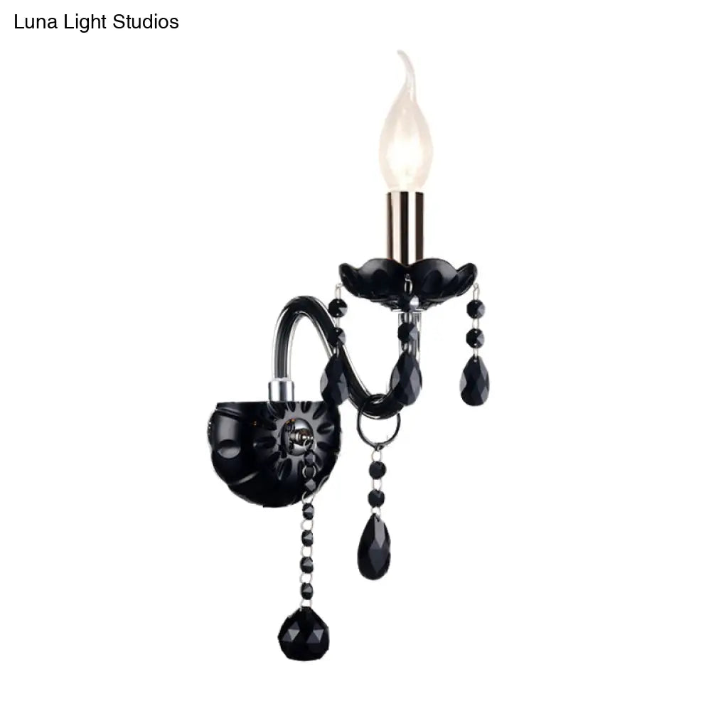 Crystal Wall Sconce Black Finish Mid-Century Modern Design E12 E14 Socket 1-2 Light Fixture for Bedroom Living Room Hallway Indoor Lighting | Thomler