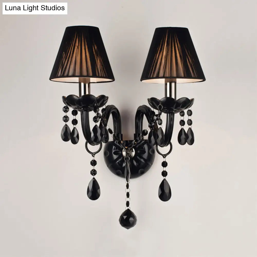 Crystal Wall Sconce Black Finish Mid-Century Modern Design E12 E14 Socket 1-2 Light Fixture for Bedroom Living Room Hallway Indoor Lighting | Thomler