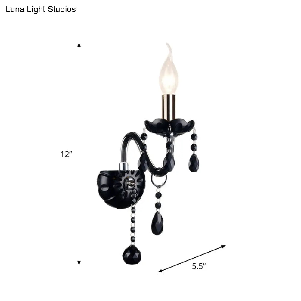 Crystal Wall Sconce Black Finish Mid-Century Modern Design E12 E14 Socket 1-2 Light Fixture for Bedroom Living Room Hallway Indoor Lighting | Thomler
