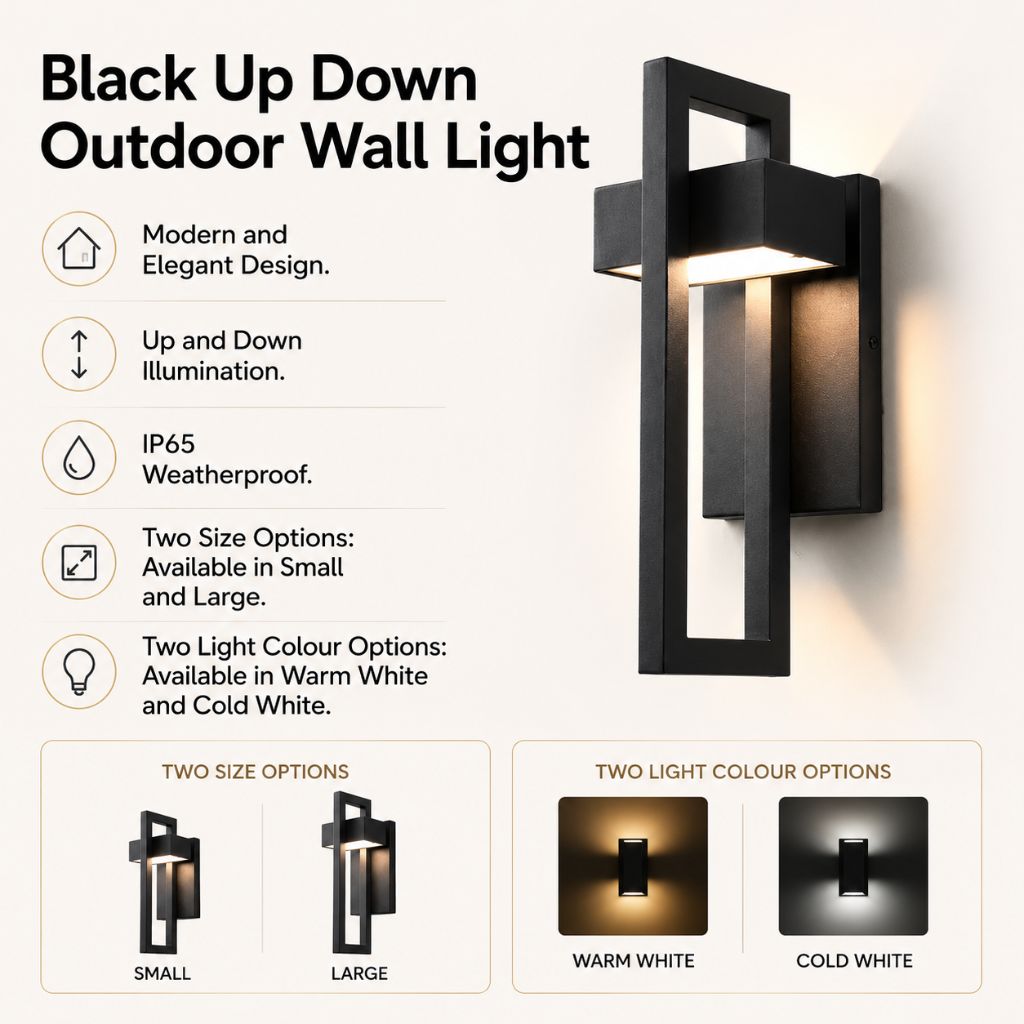 Outdoor Wall Sconce Dual-Beam Light Fixture Black Stainless Steel Weatherproof IP65 Up Down Accent Lighting for Patio Garden Entryway | Thomler