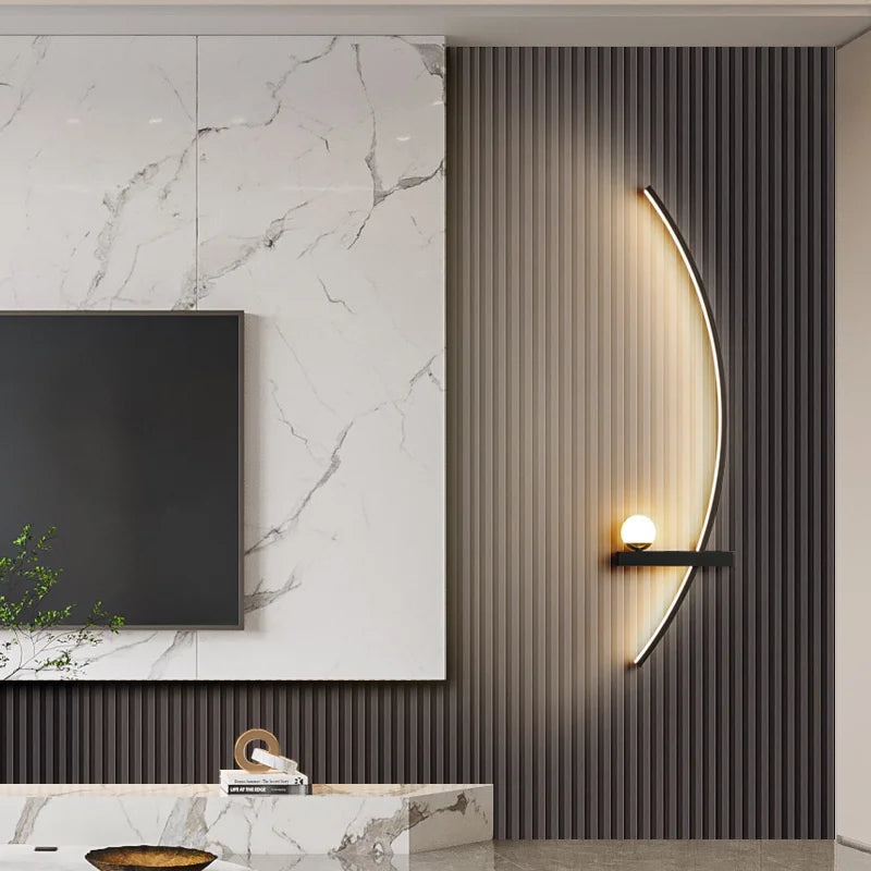 Wall Light Aluminum Acrylic LED Black Gold Modern Bedroom Hallway Decorative Crescent Linear Lighting Fixture | Thomler