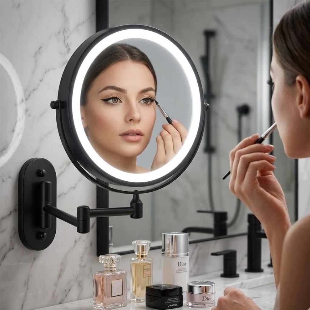 Cordless Lighted Vanity Mirror with Adjustable Magnification & 3-Tone LED Illumination for Beauty Routine & Grooming | Thomler