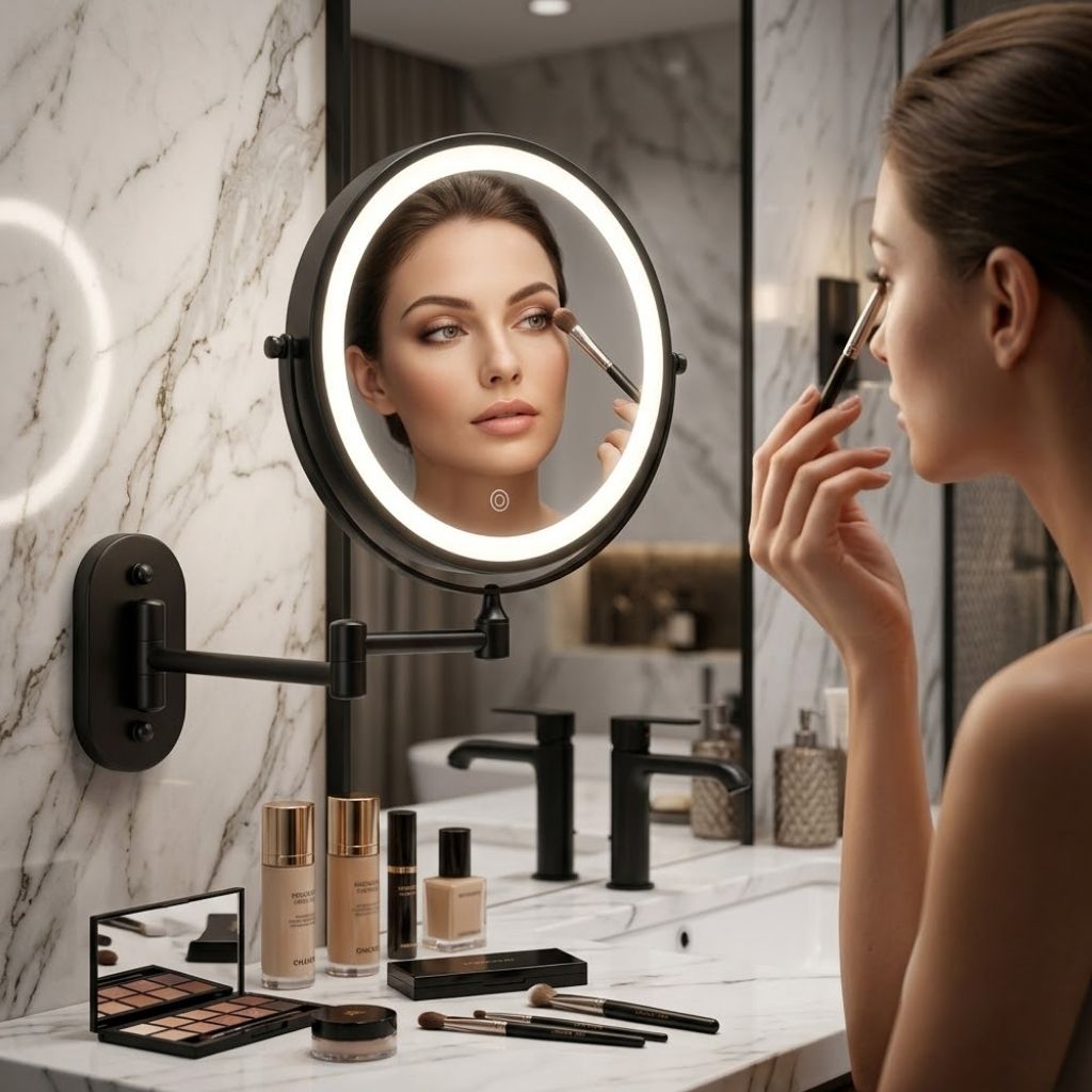 Cordless Lighted Vanity Mirror with Adjustable Magnification & 3-Tone LED Illumination for Beauty Routine & Grooming | Thomler