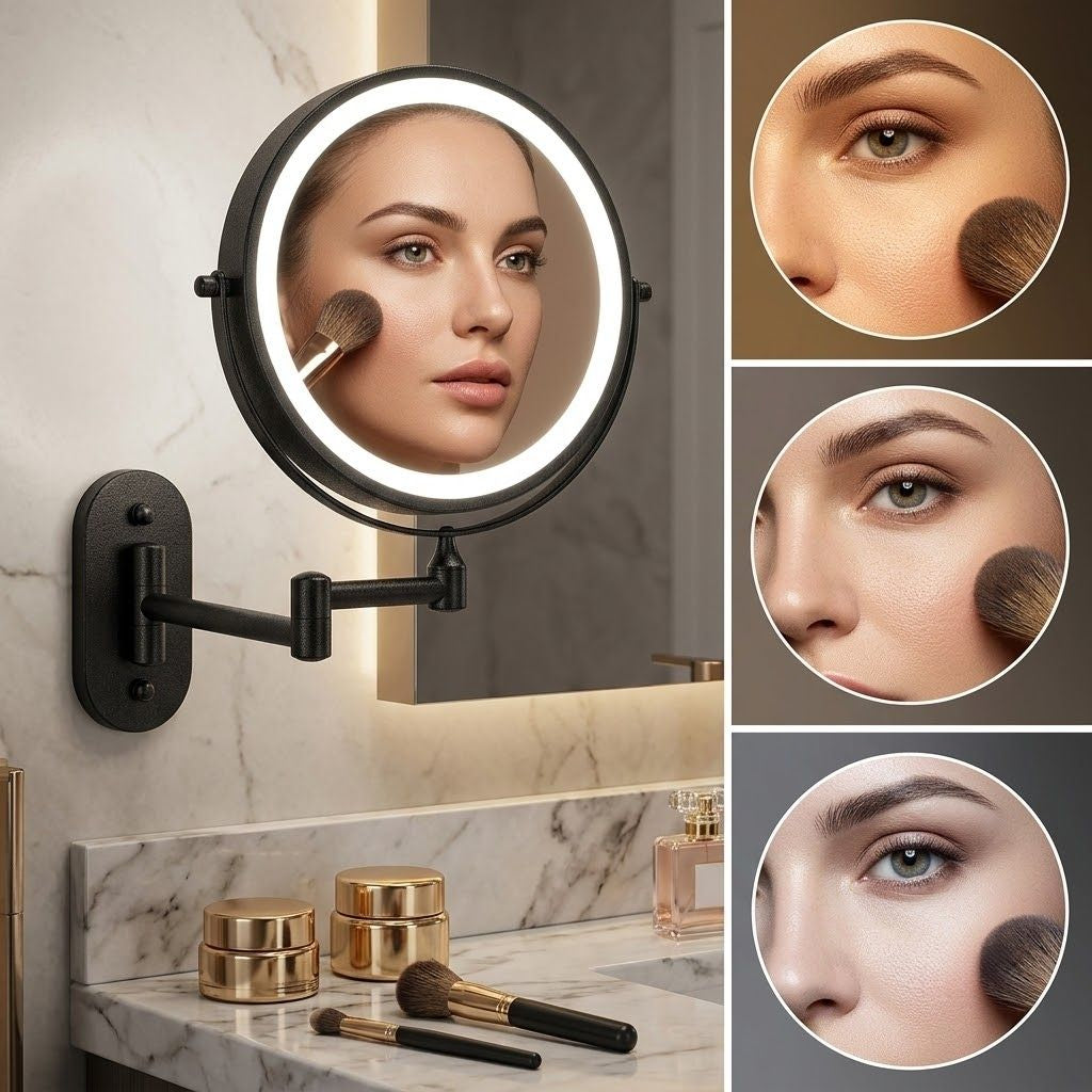 Cordless Lighted Vanity Mirror with Adjustable Magnification & 3-Tone LED Illumination for Beauty Routine & Grooming | Thomler
