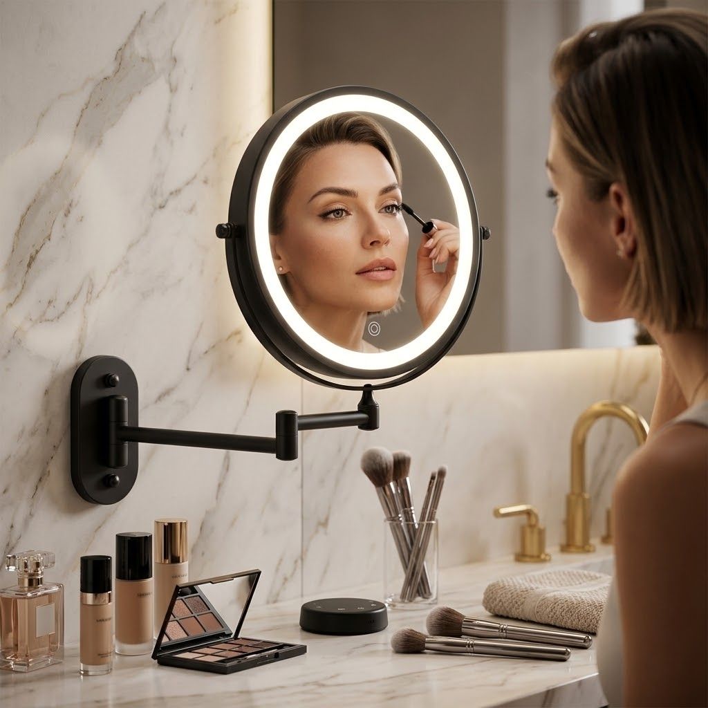 Cordless Lighted Vanity Mirror with Adjustable Magnification & 3-Tone LED Illumination for Beauty Routine & Grooming | Thomler