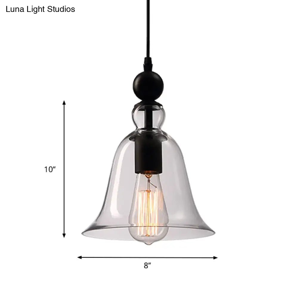 Industrial Glass Bell Pendant Light for Kitchen Island Dining Room | Adjustable Drop Ceiling Hanging Fixture with Clear Shade | Farmhouse | Thomler