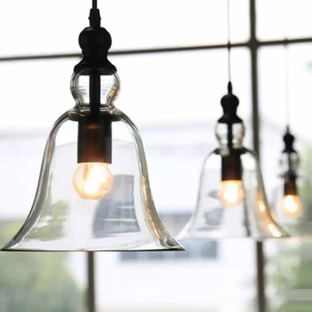 Industrial Glass Bell Pendant Light for Kitchen Island Dining Room | Adjustable Drop Ceiling Hanging Fixture with Clear Shade | Farmhouse | Thomler