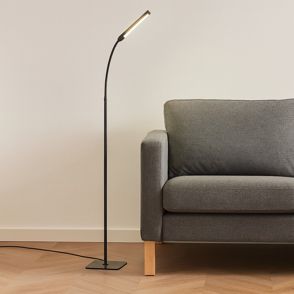 Adjustable LED Reading Floor Lamp with Remote Control Black Metal Modern Task Light with 3 Color Temps & 5 Brightness Levels for Living | Thomler