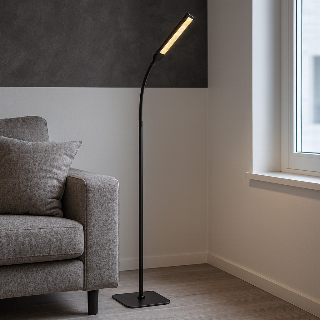 Adjustable LED Reading Floor Lamp with Remote Control Black Metal Modern Task Light with 3 Color Temps & 5 Brightness Levels for Living | Thomler