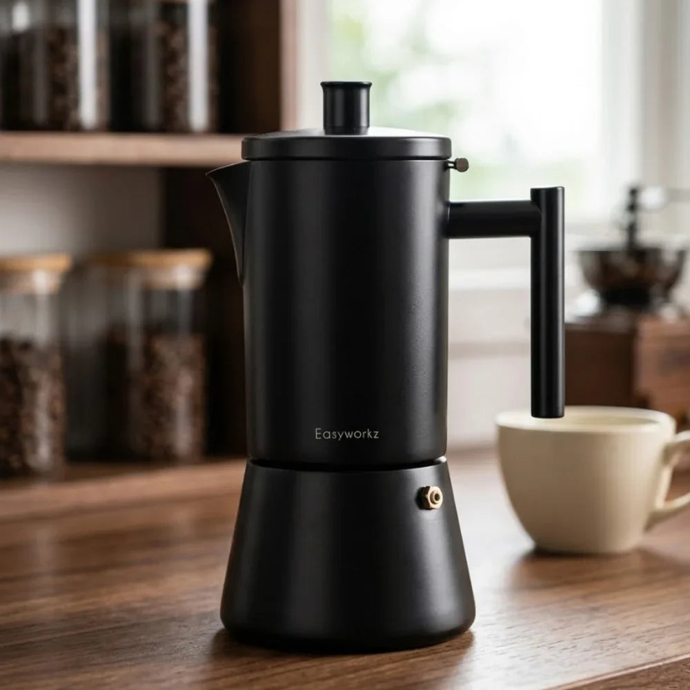 Stainless Steel Stovetop Coffee Percolator with Non-Drip Spout – Induction Ready Espresso Brewer for Gas Electric Ceramic Cooktop Home Café | Thomler