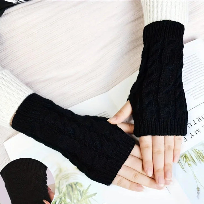 Fleece-Lined Half-Finger Mittens for Women – Thermal Knit Hand Warmers with Extended Cuff for Texting & Outdoor Activities | Thomler