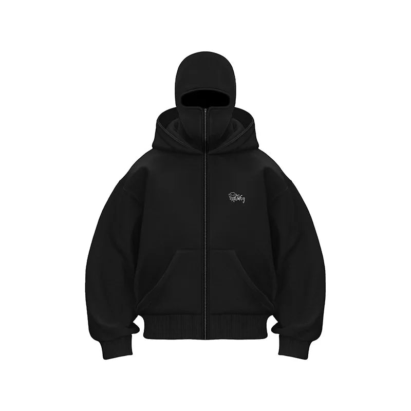 Full-Face Zippered Hoodie for Men – Cold-Weather Sweatshirt with Integrated Ski Mask & Fleece Lining for Winter Sports | Thomler