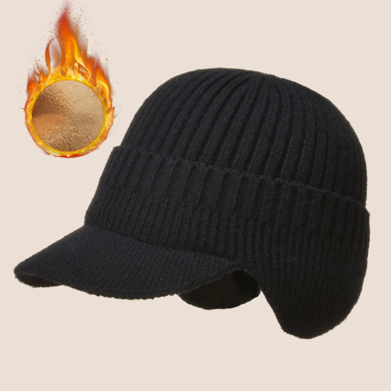 Insulated Beanie with Ear Flaps and Brim for Men – Fleece-Lined Outdoor Cap for Cold Weather | Thomler
