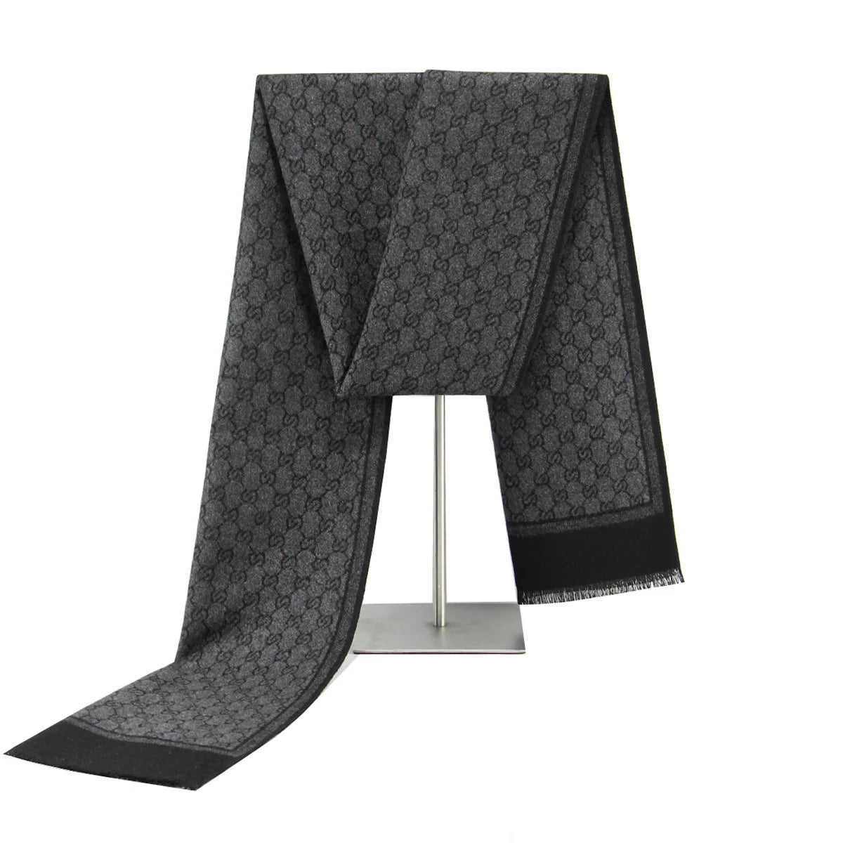 Wool-Blend Letter Print Scarf with Tassels – Warm Soft Wrap for Fall & Winter Outfits | Thomler
