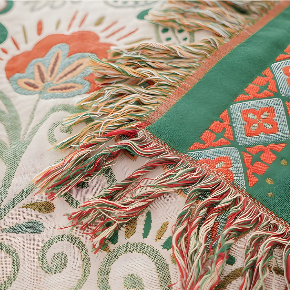 Reversible Cotton Gauze Throw Blanket with Tassels – Floral Boho Design for Couch, Bed & Living Room Decor | Thomler