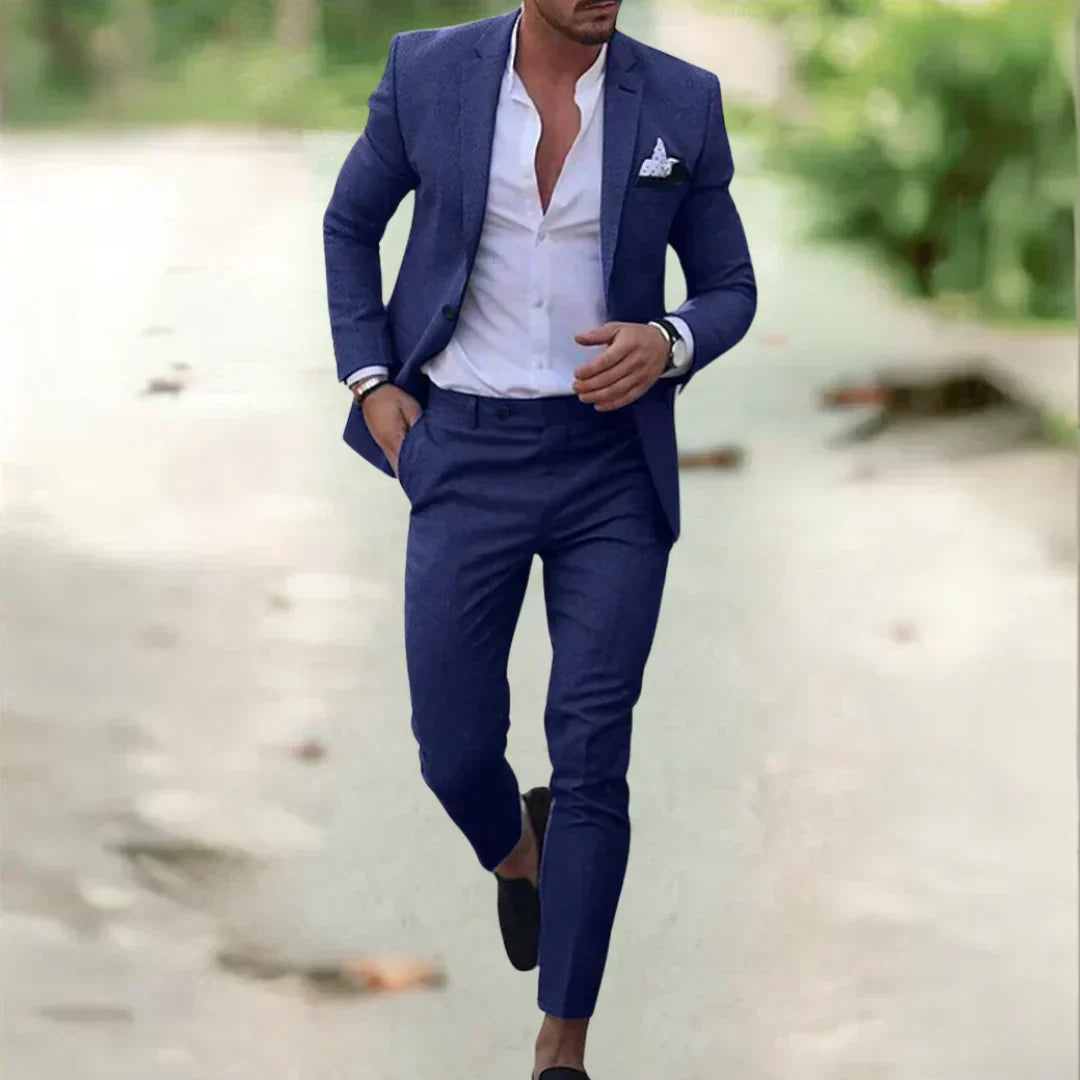 Men's 2-Piece Linen Cotton Suit Set Slim Fit Breathable Single-Breasted Jacket Pants for Summer Weddings Business Casual Outdoor Events | Thomler