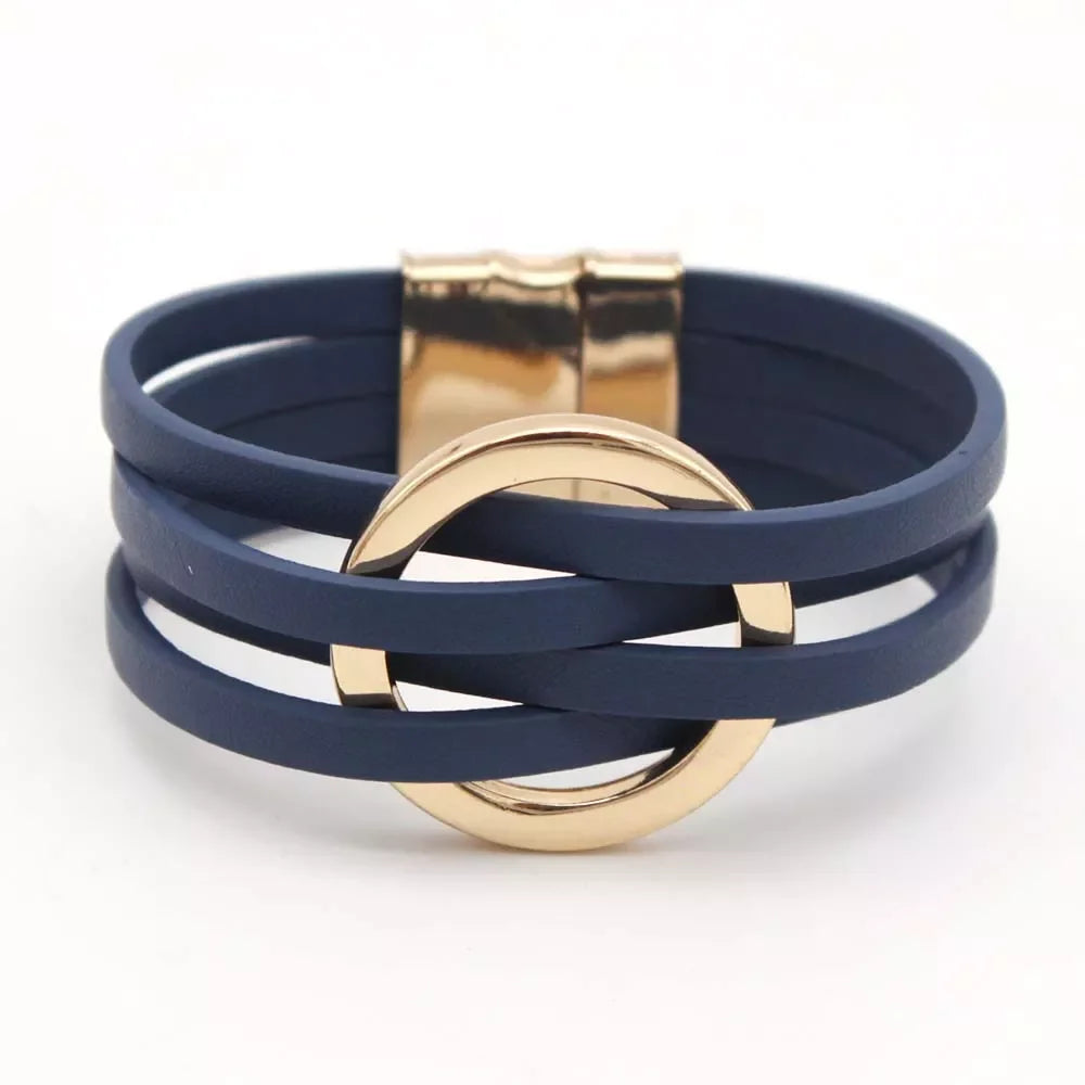 Layered Leather Wrap Bracelet with Magnetic Clasp – Geometric Accent Cuff for Women & Men | Thomler
