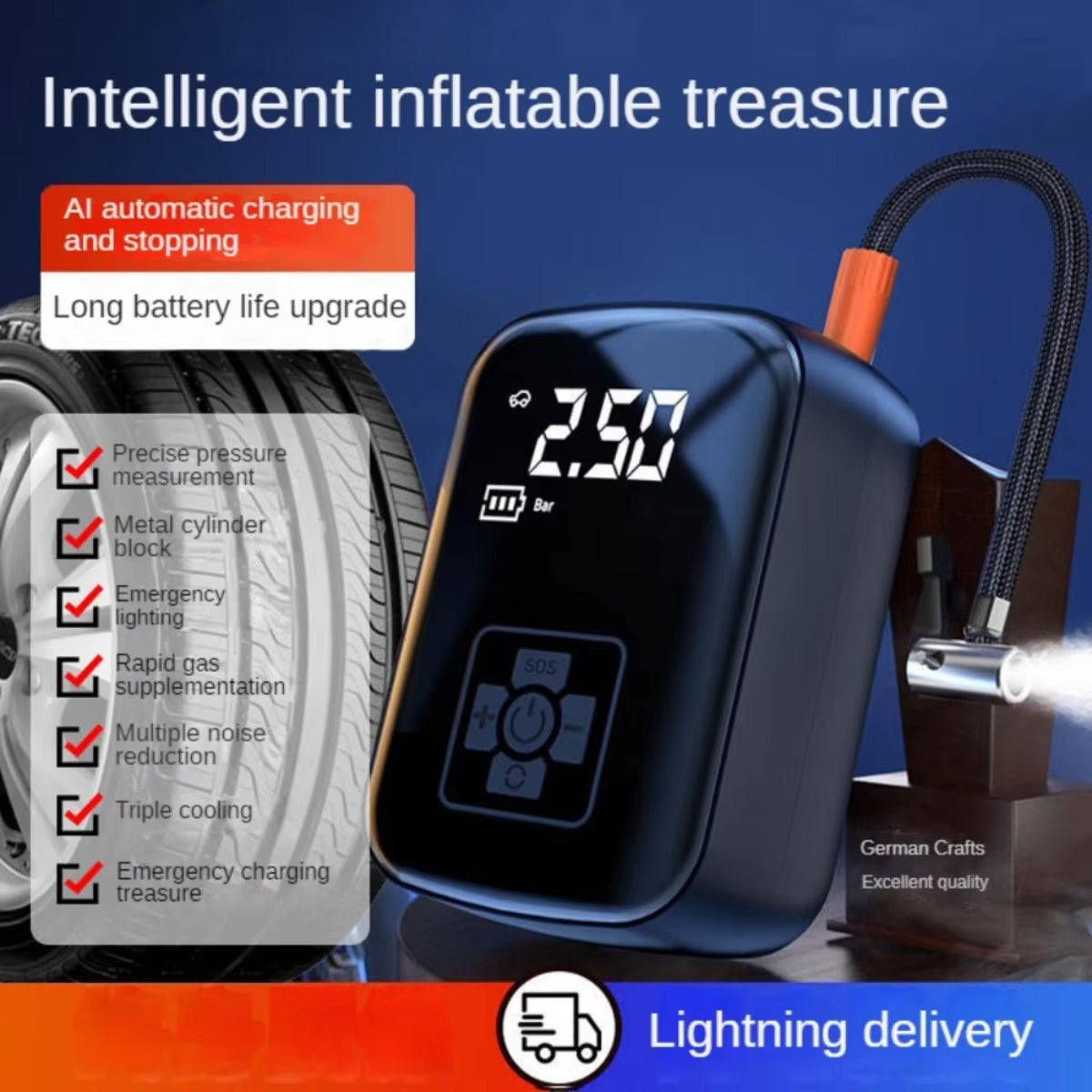 Portable Electric Tire Inflator – Dual-Pump Auto Air Compressor with Digital Display for Cars, Bikes & More | Thomler