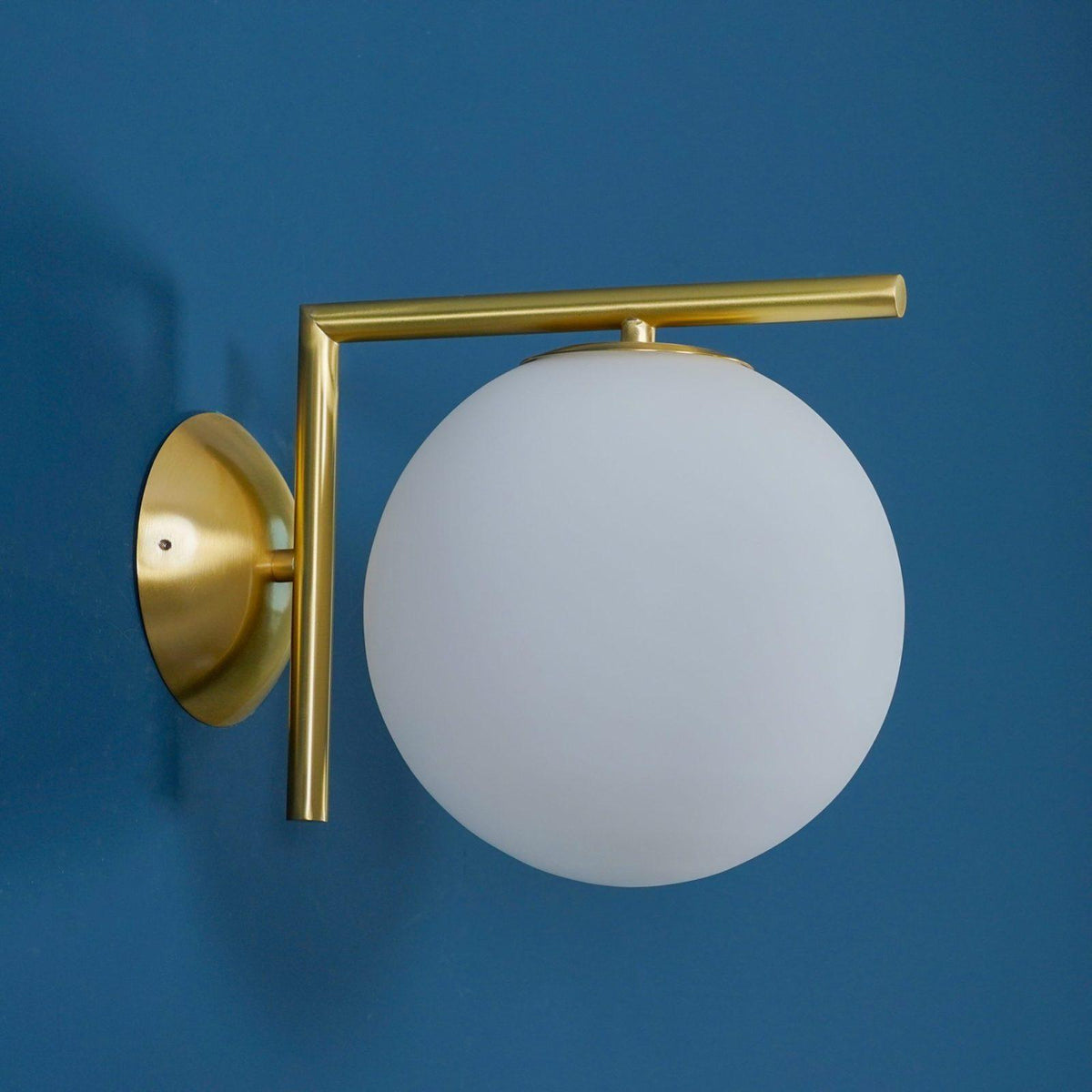 Handblown Opal Glass Wall Sconce – Modern Minimalist Wall Light Fixture with Metal Base | Thomler