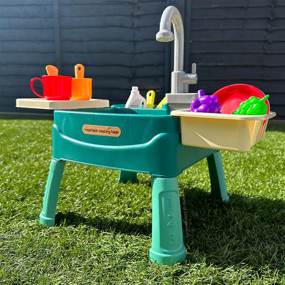 Kids Play Kitchen Set with Real Running Water Faucet – 19-Piece Interactive Pretend Cooking Station | Thomler