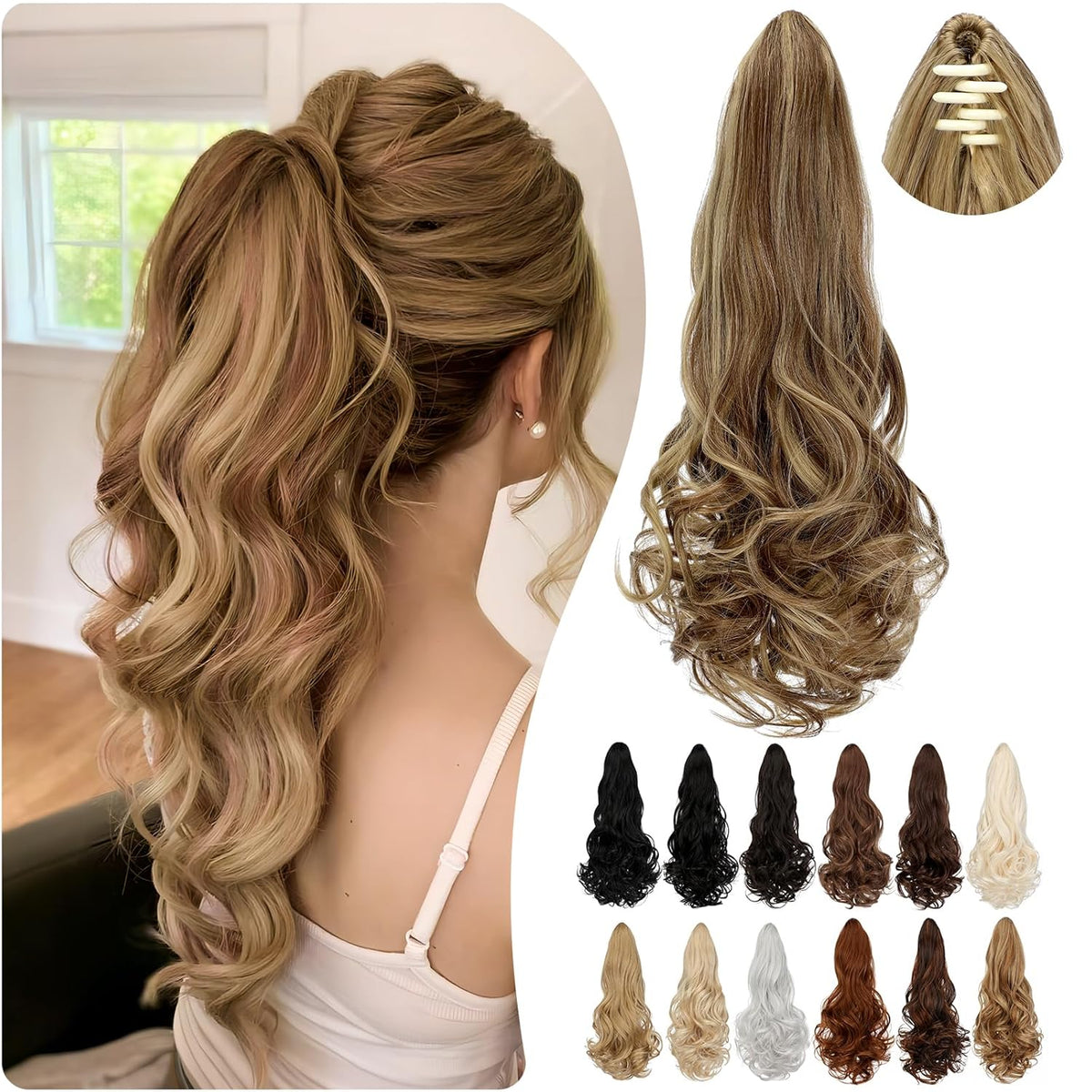 22-Inch Clip-On Ponytail Hair Extension for Instant Volume & Length – Synthetic Fiber, Heat-Safe, Secure Wrap Tie – for Everyday or | Thomler