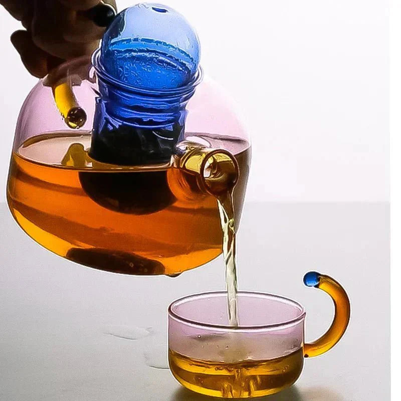 Teapot Borosilicate Glass 400 ml Amber Tea Brewing Set Minimalist Kitchen Herbal Infuser Cups | Thomler