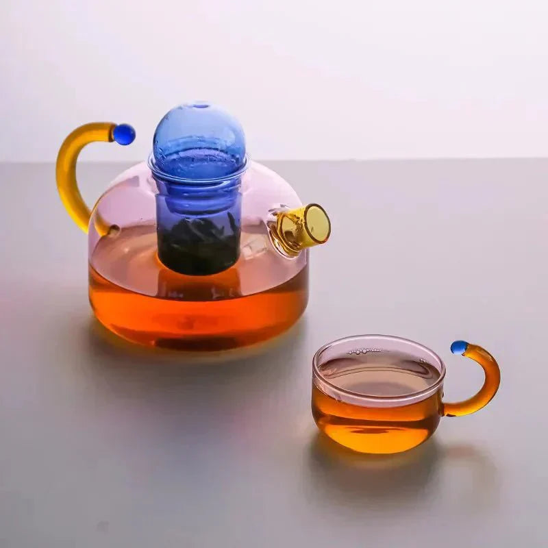 Teapot Borosilicate Glass 400 ml Amber Tea Brewing Set Minimalist Kitchen Herbal Infuser Cups | Thomler