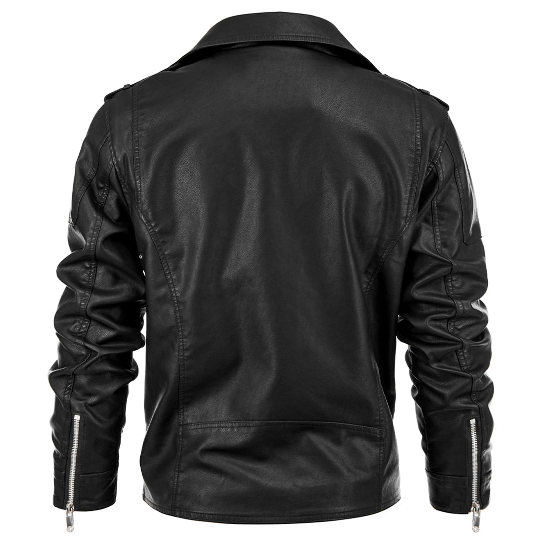 Men's Faux Leather Moto Jacket with Zip Front – Classic Black Biker Style for Everyday Wear – Water-Resistant Coat for Fall, Winter & Spring | Thomler