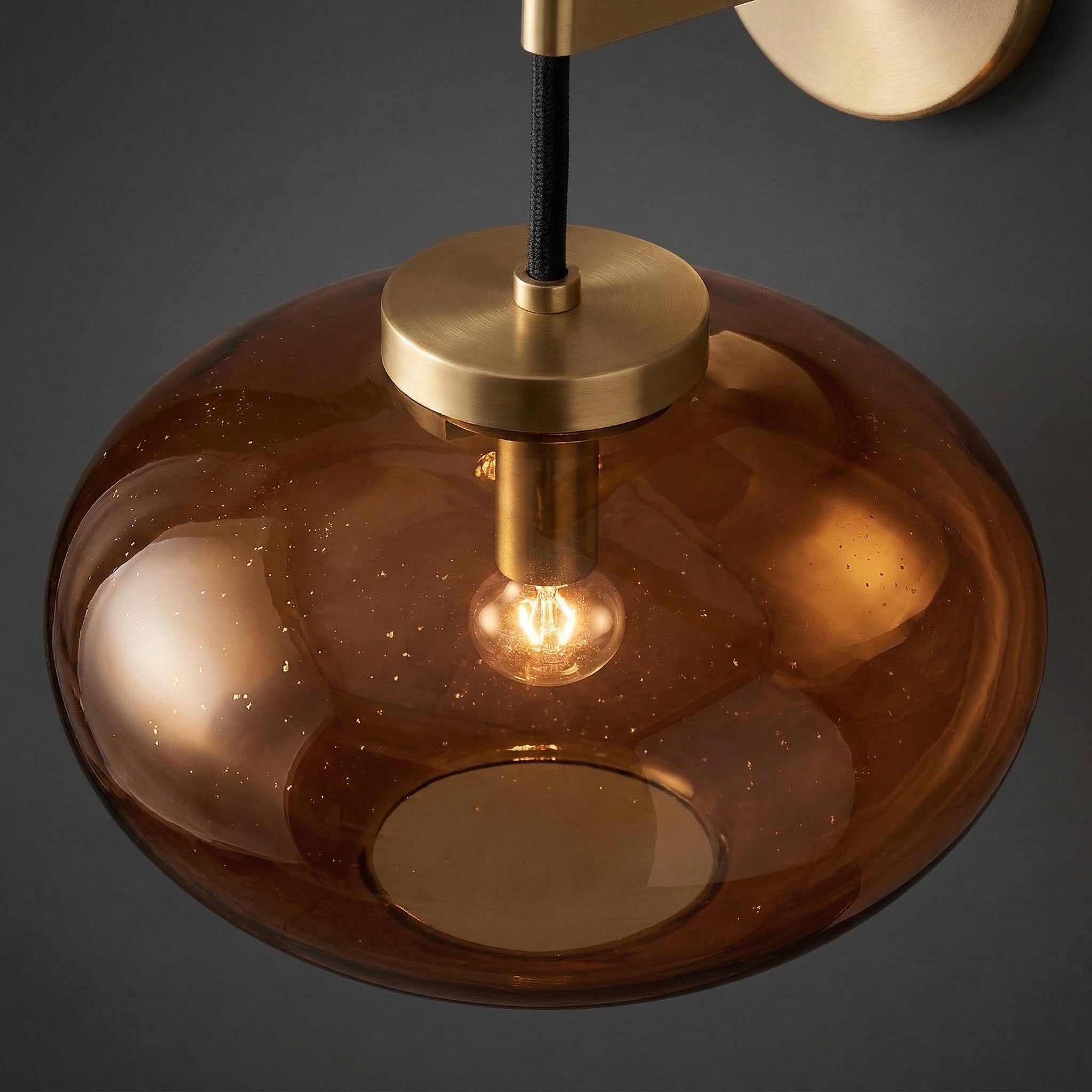 Wall Lamp Copper Glass 10.6 in Amber Shade Bedroom Hallway Modern Sconce Accent Lighting Fixture | Thomler