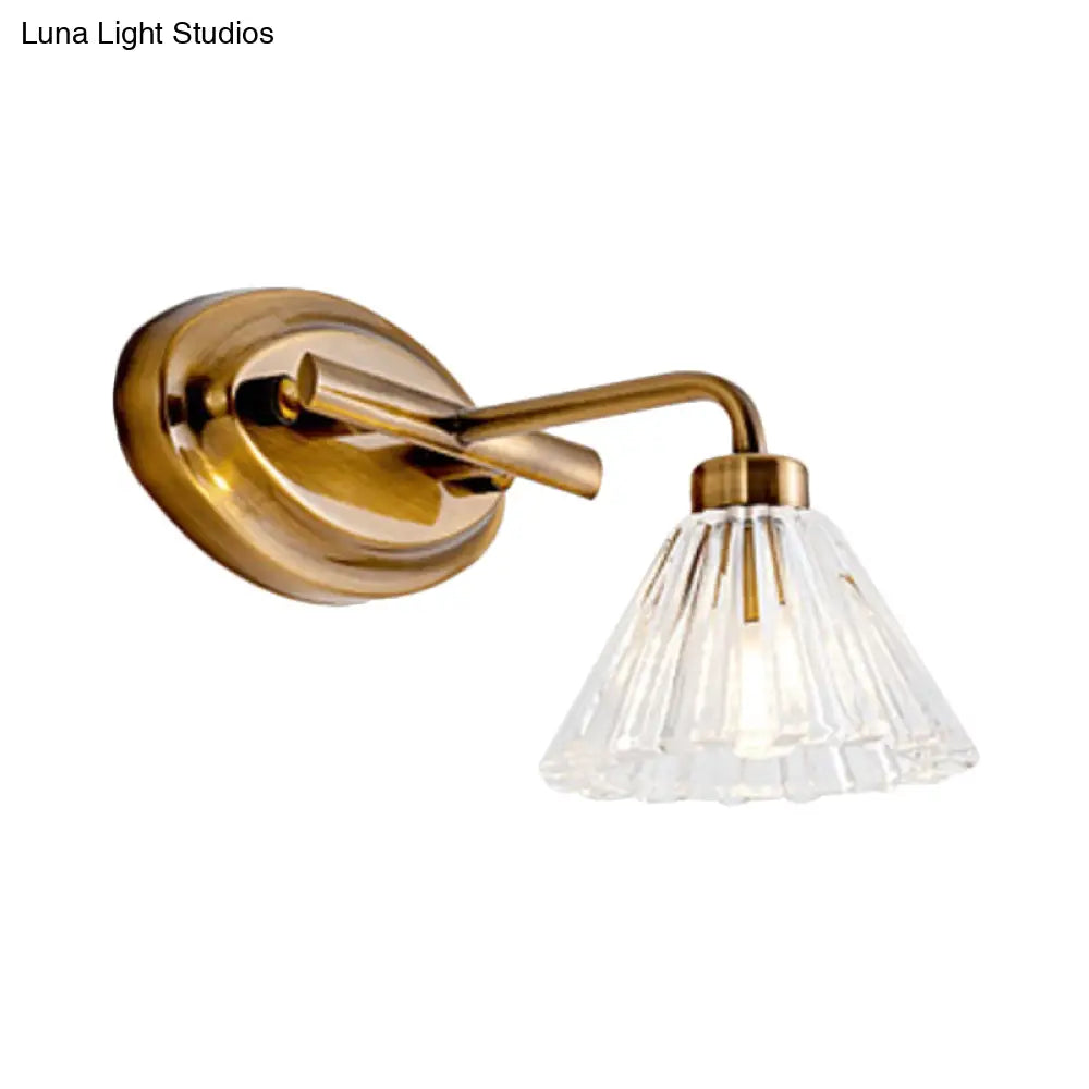 LED Vanity Light Fixture Brass Metal Cone Shade for Bathroom Mirror 1 2 3 4 Light Wall Mount Sconce Traditional Colonial Design Powder Room | Thomler