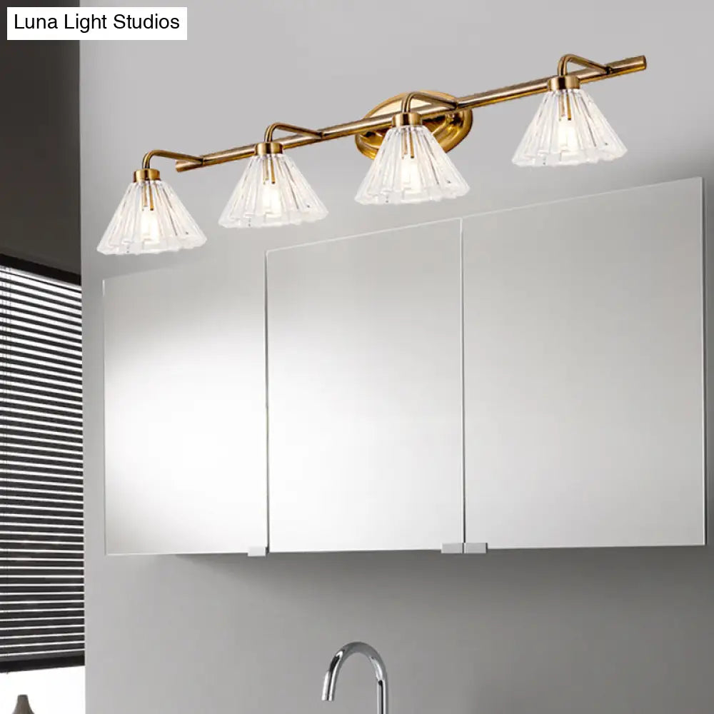 LED Vanity Light Fixture Brass Metal Cone Shade for Bathroom Mirror 1 2 3 4 Light Wall Mount Sconce Traditional Colonial Design Powder Room | Thomler