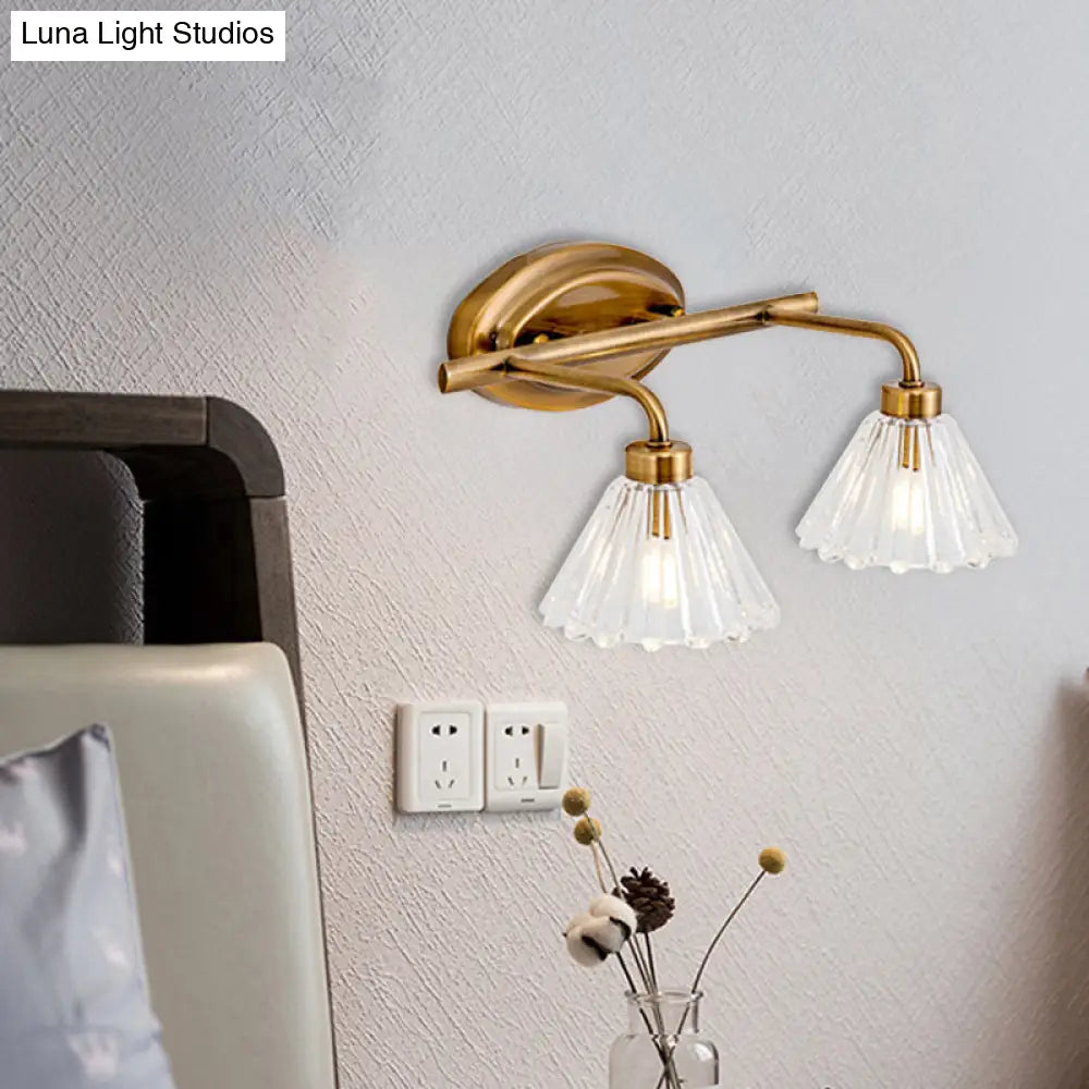 LED Vanity Light Fixture Brass Metal Cone Shade for Bathroom Mirror 1 2 3 4 Light Wall Mount Sconce Traditional Colonial Design Powder Room | Thomler