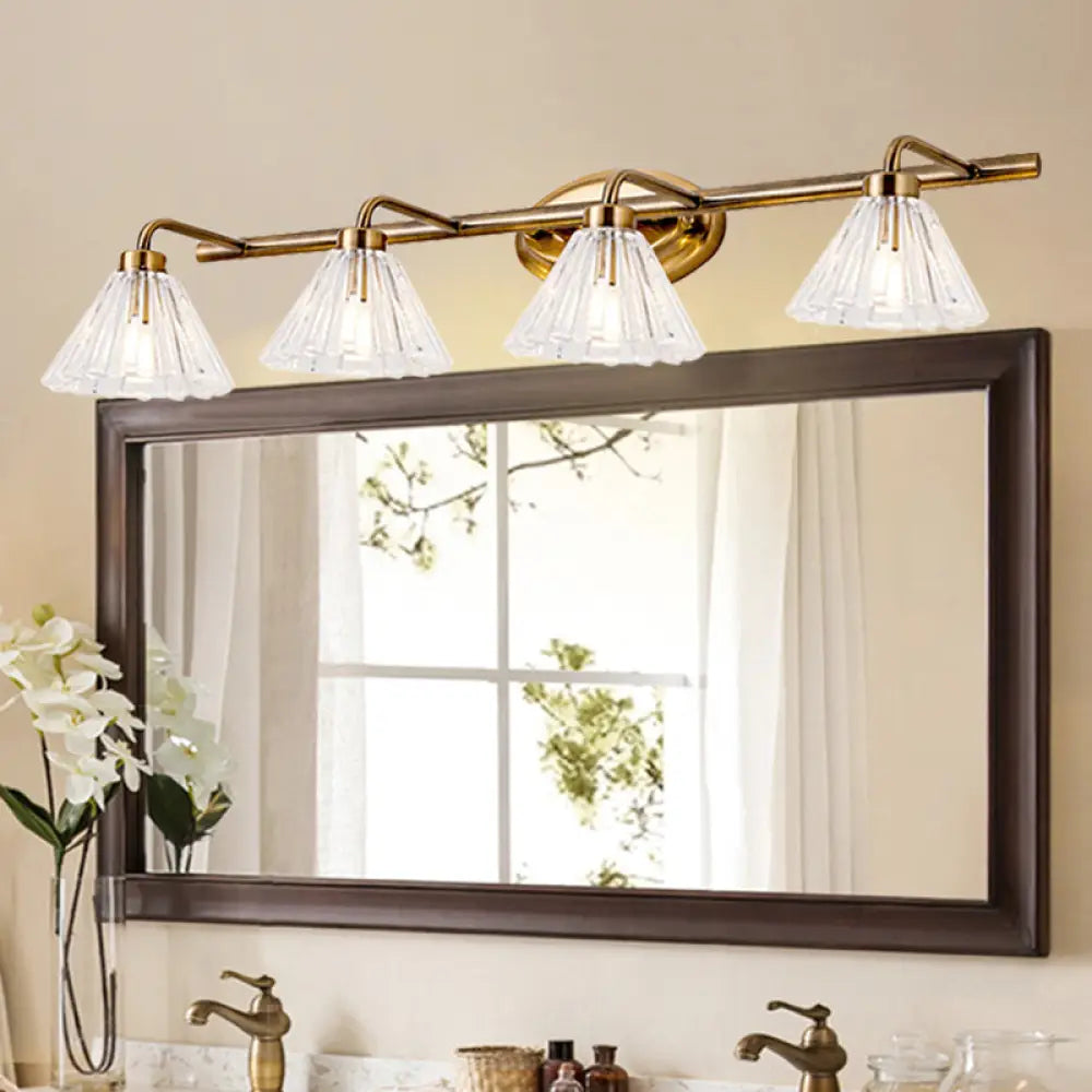 LED Vanity Light Fixture Brass Metal Cone Shade for Bathroom Mirror 1 2 3 4 Light Wall Mount Sconce Traditional Colonial Design Powder Room | Thomler