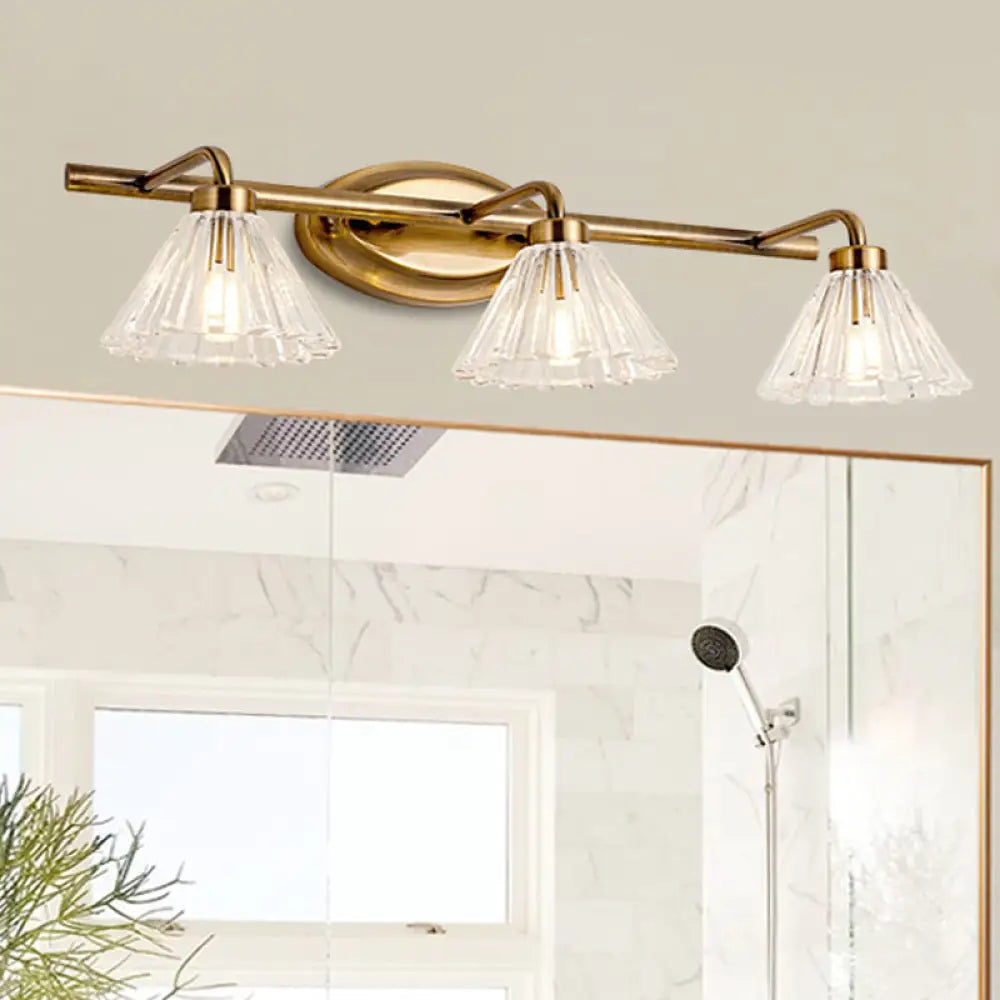 LED Vanity Light Fixture Brass Metal Cone Shade for Bathroom Mirror 1 2 3 4 Light Wall Mount Sconce Traditional Colonial Design Powder Room | Thomler