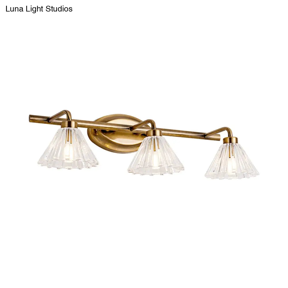 LED Vanity Light Fixture Brass Metal Cone Shade for Bathroom Mirror 1 2 3 4 Light Wall Mount Sconce Traditional Colonial Design Powder Room | Thomler