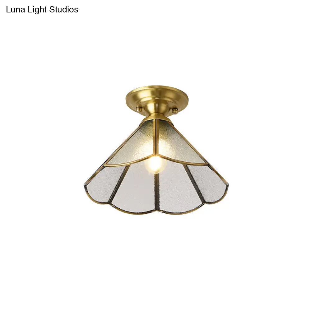 Colonial Scalloped Ceiling Light Brass Finish Semi Flush Mount for Living Room Bedroom Hallway Single Bulb Metal Fixture Traditional | Thomler