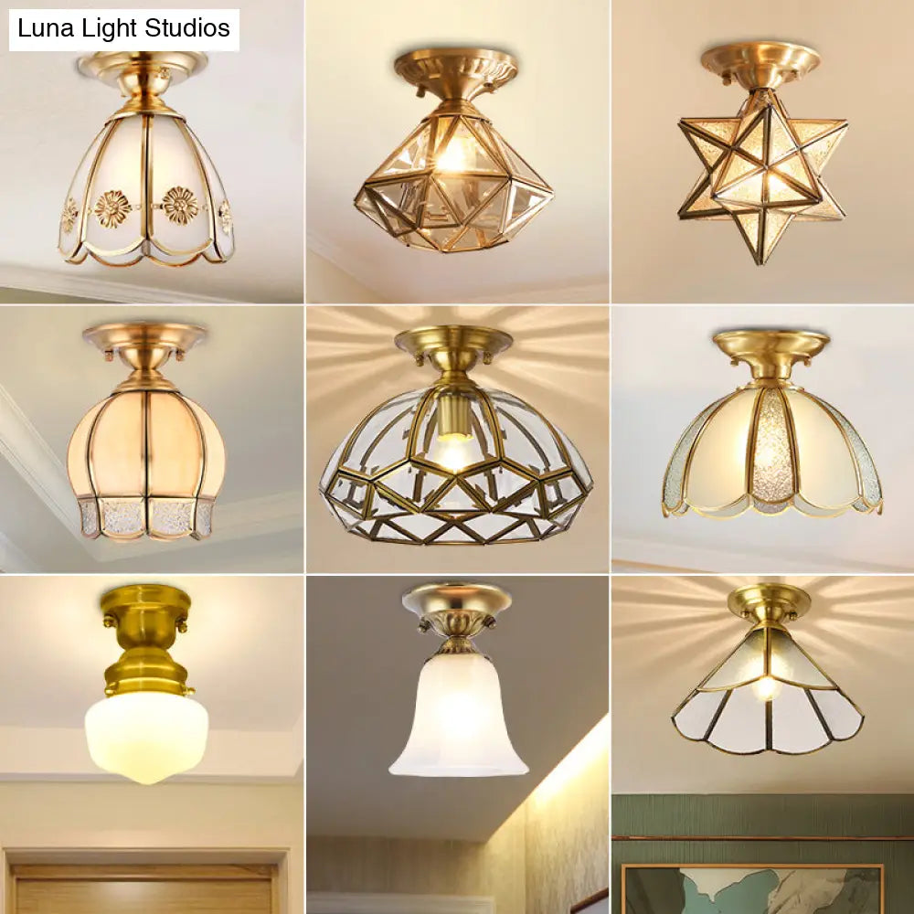 Colonial Scalloped Ceiling Light Brass Finish Semi Flush Mount for Living Room Bedroom Hallway Single Bulb Metal Fixture Traditional | Thomler