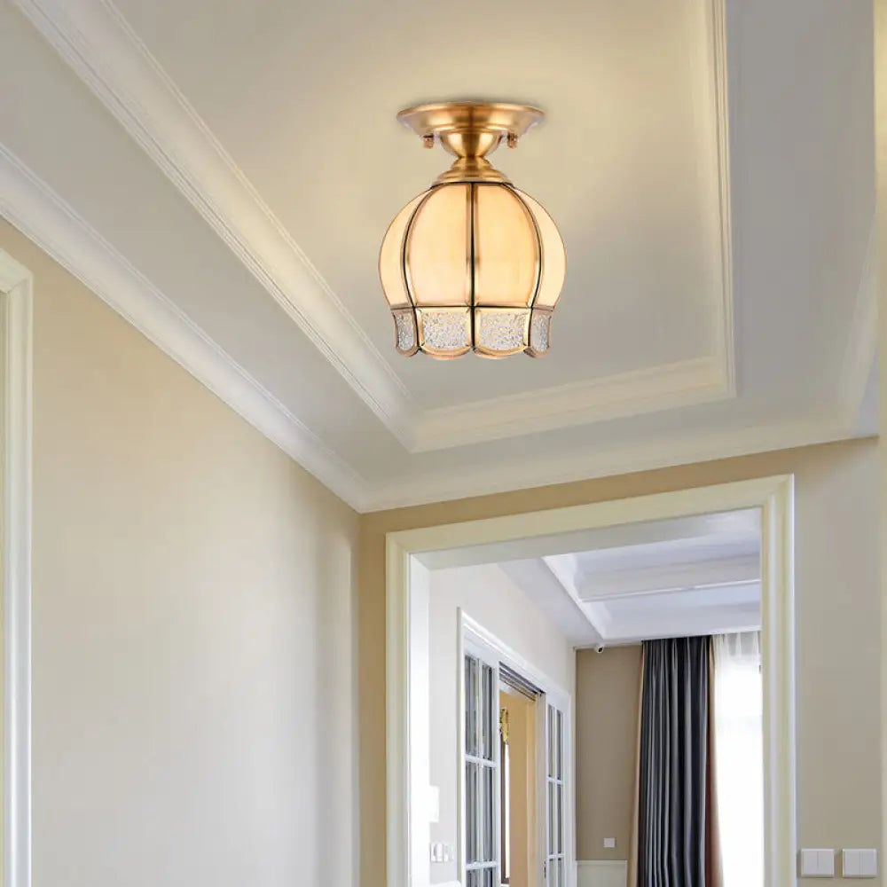 Colonial Scalloped Ceiling Light Brass Finish Semi Flush Mount for Living Room Bedroom Hallway Single Bulb Metal Fixture Traditional | Thomler